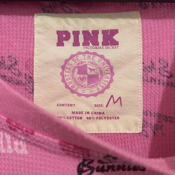 PINK Victoria's Secret Thermal Sleepwear 2-Piece Pajama Set Women S Pink Print - Picture 3 of 8